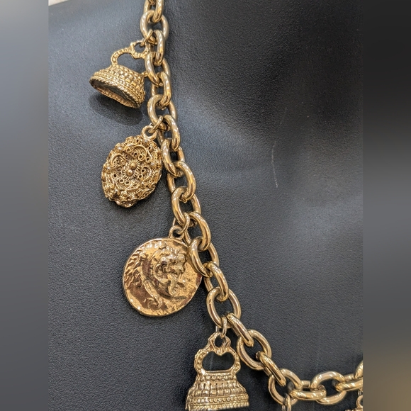 Vintage Statement Chunky Fob Golden Coin and Pearl Bead Necklace - Picture 5 of 13